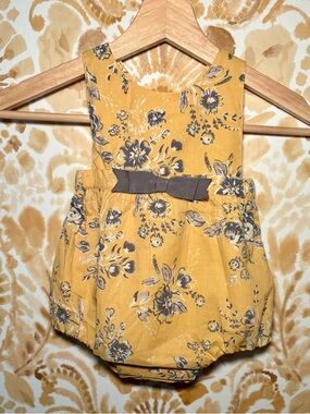 Mustard Floral Baby One-Piece Romper with Bow 6-9 Months
